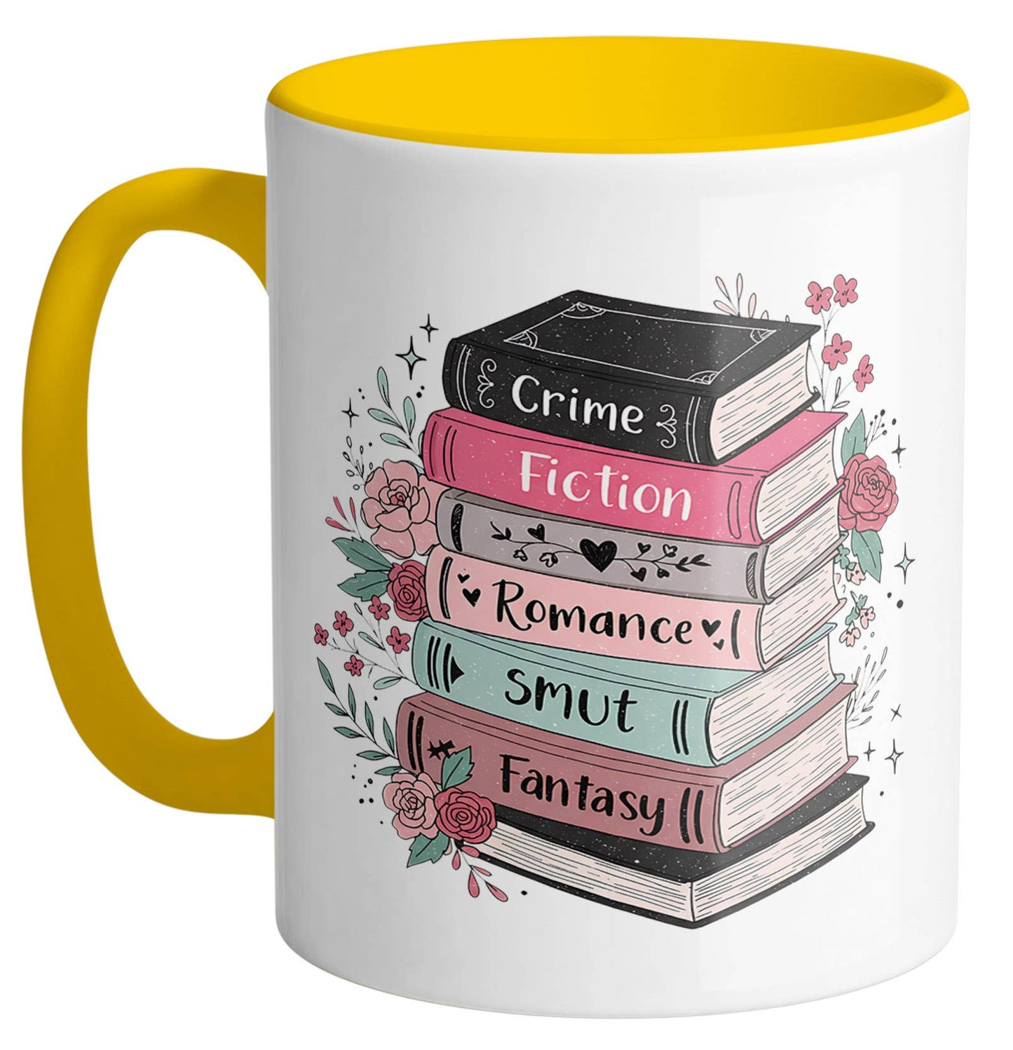 Floral Book Genre Stack Ceramic Mug