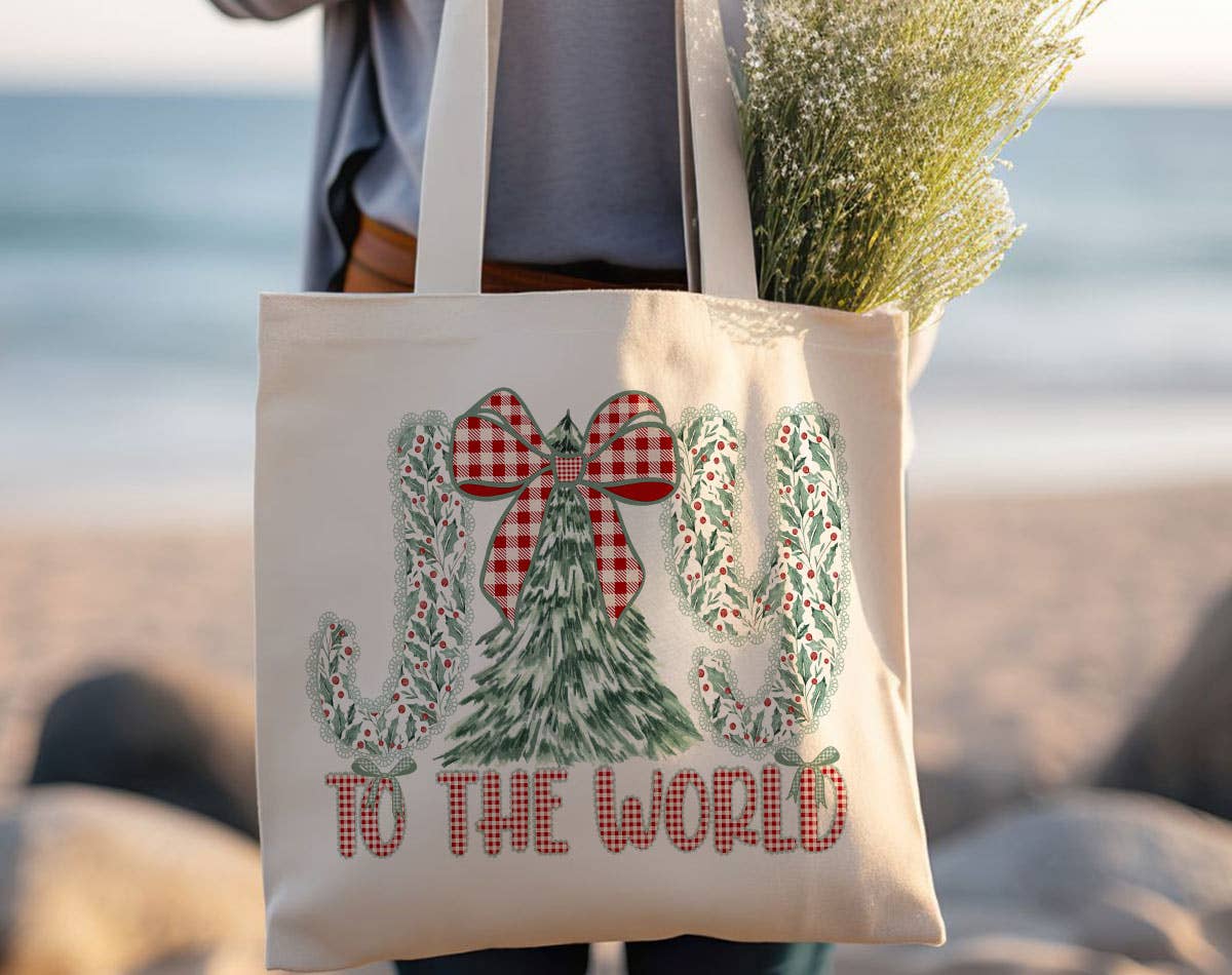 Joy To The World Plaid Christmas Holiday Tote Bag