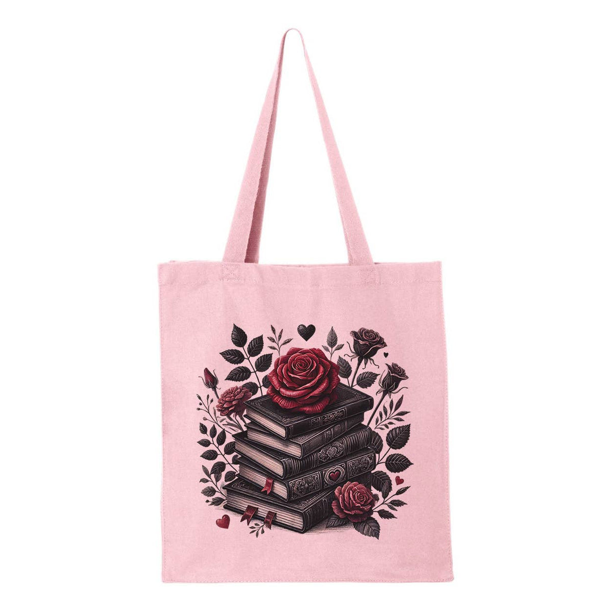 Dark Romantic Roses Book Stack Tote Bag