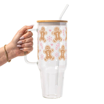Pink Gingerbread Christmas Glass Cup, Mug & Tumbler