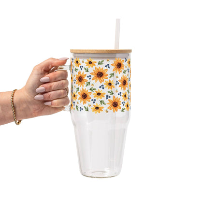 Sunflower With Bees Glass Cup, Mug & Tumbler