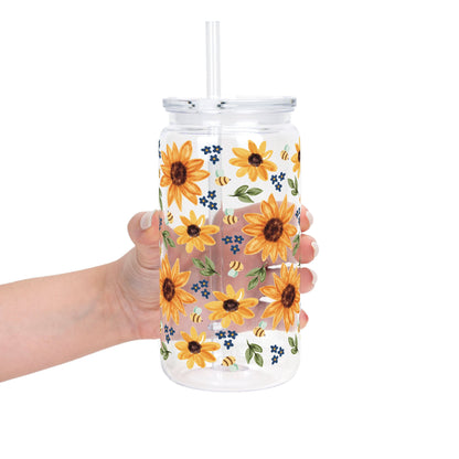 Sunflower With Bees Glass Cup, Mug & Tumbler