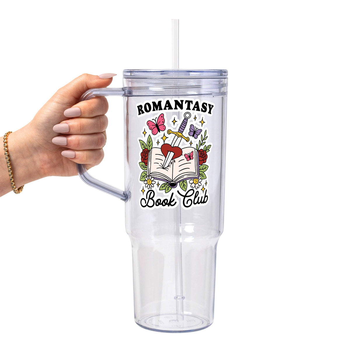 Romantasy Glass Can Tumbler with Bamboo Lid and Straw