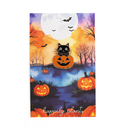 Pumpkin & Black Cat Pin, Jack o lantern, Halloween