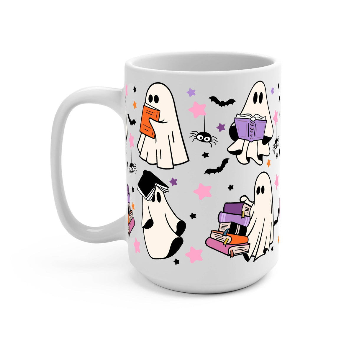 Ghosts and Books Glass Cup, Mug & Tumbler with Lid and Straw