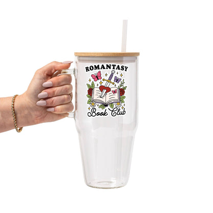 Romantasy Glass Can Tumbler with Bamboo Lid and Straw