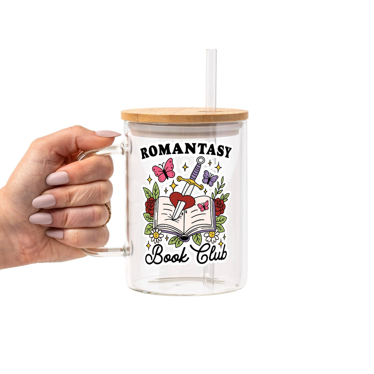 Romantasy Glass Can Tumbler with Bamboo Lid and Straw