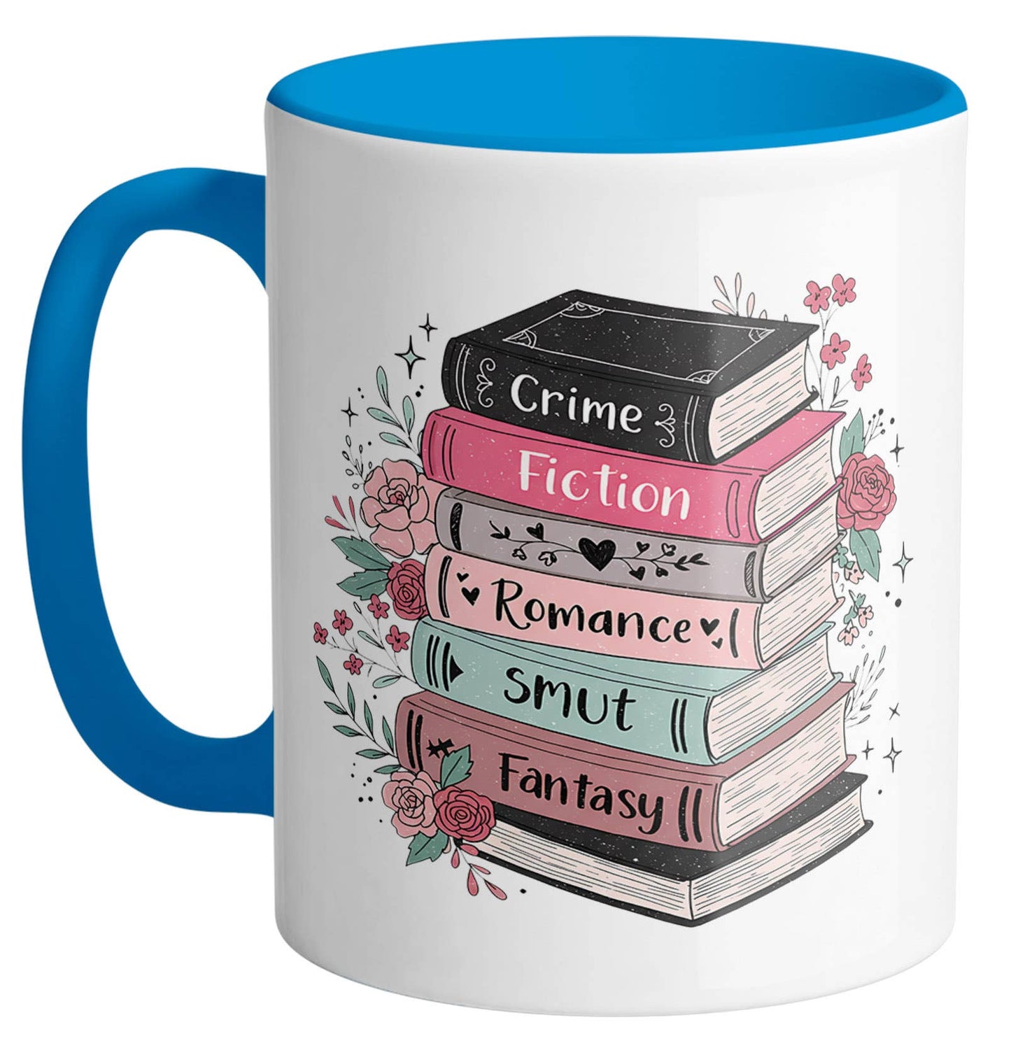 Floral Book Genre Stack Ceramic Mug