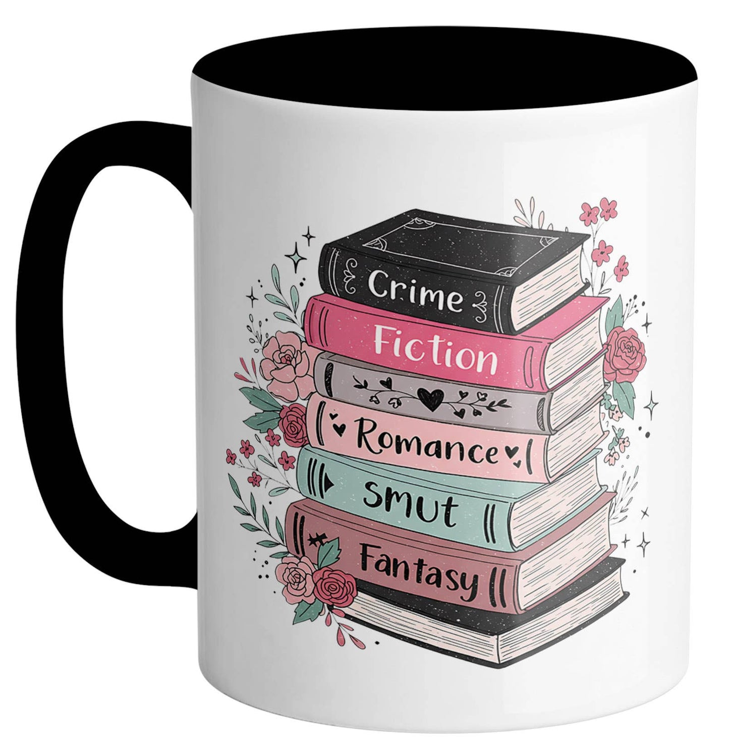 Floral Book Genre Stack Ceramic Mug