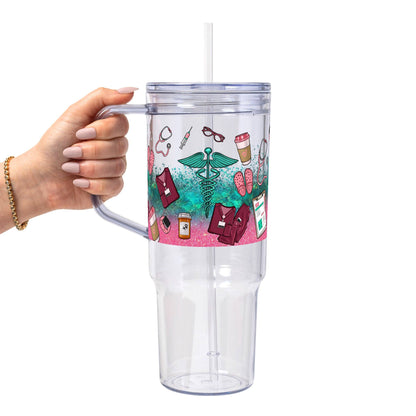Sips & Scrubs Medical Glass Can Tumbler with Bamboo Lid and Straw
