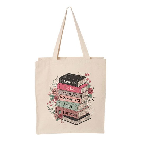 Floral Book Genre Stack Tote Bag