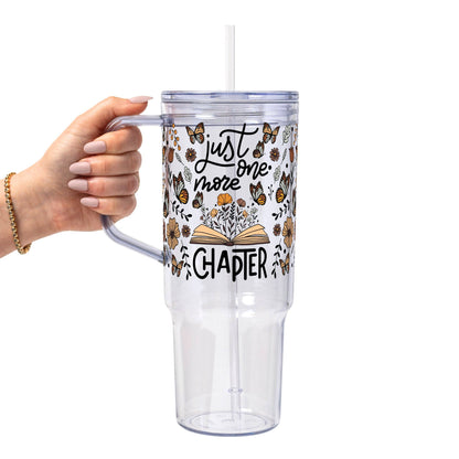 Just One More Chapter Glass Can Tumbler with Bamboo Lid and Straw
