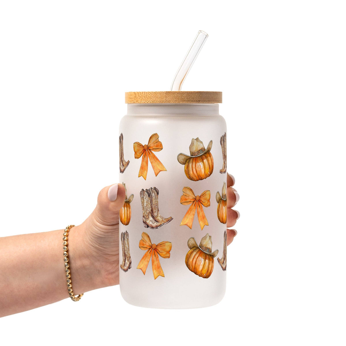 Western Pumpkins Glass Cup, Mug & Tumbler with Lid and Straw