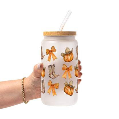 Western Pumpkins Glass Cup, Mug & Tumbler with Lid and Straw