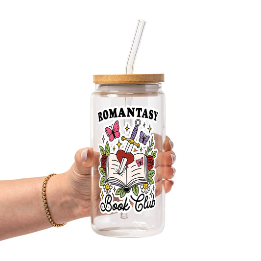 Romantasy Glass Can Tumbler with Bamboo Lid and Straw