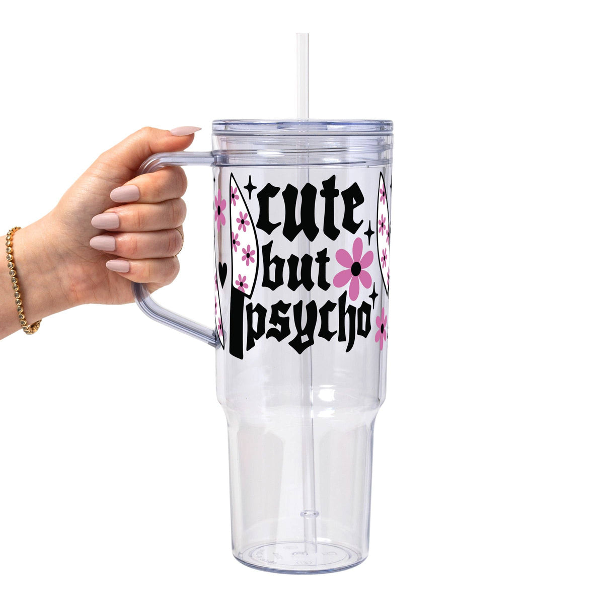 Cute But Psycho Glass Can Tumbler with Bamboo Lid and Straw