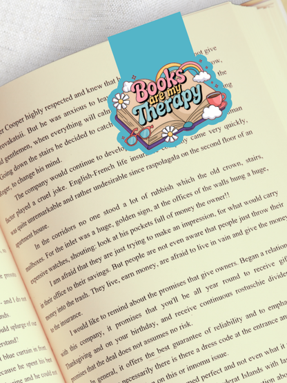 Magnetic Bookmark, Books Are My Therapy Laminated with Holographic Overlay, Waterproof, Bookstore Merch, Book Reader
