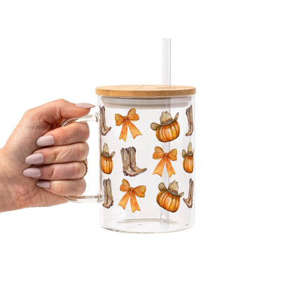 Western Pumpkins Glass Cup, Mug & Tumbler with Lid and Straw