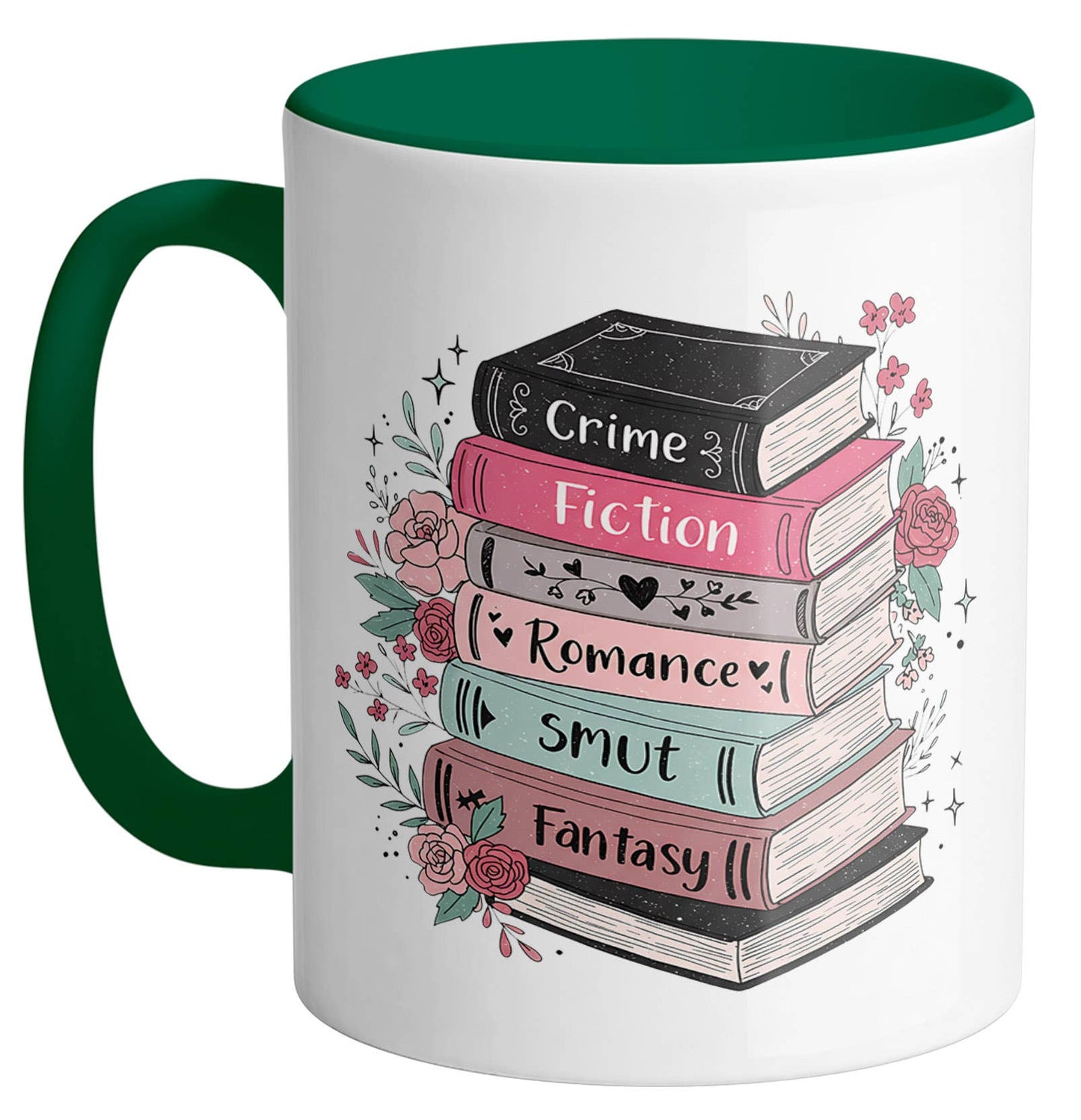 Floral Book Genre Stack Ceramic Mug
