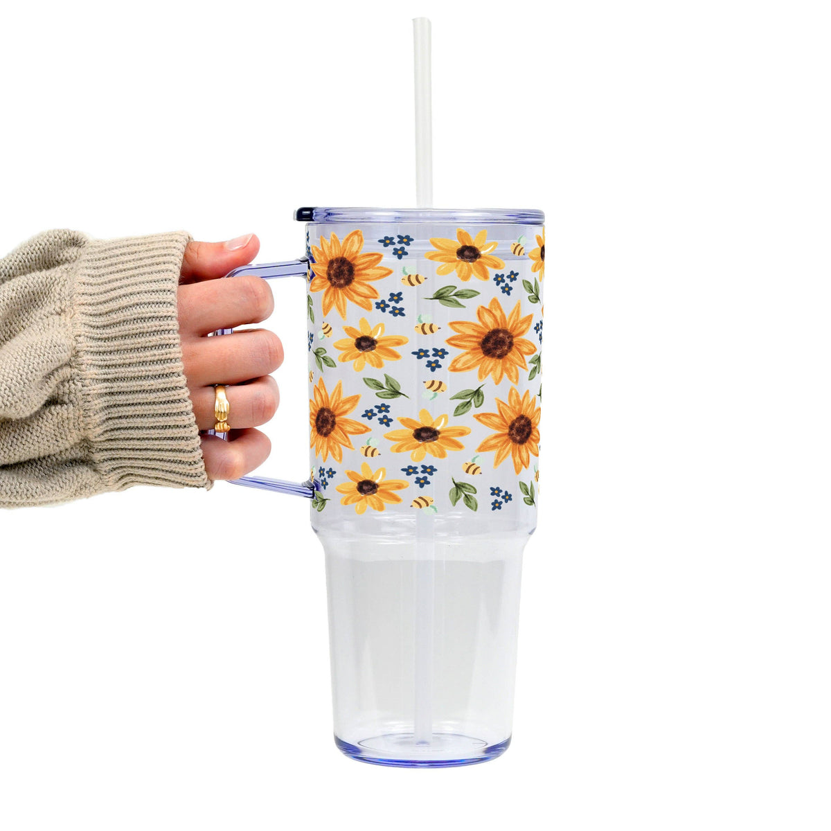 Sunflower With Bees Glass Cup, Mug & Tumbler
