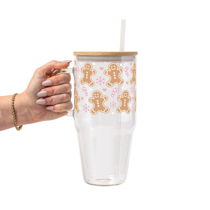 Pink Gingerbread Christmas Glass Cup, Mug & Tumbler