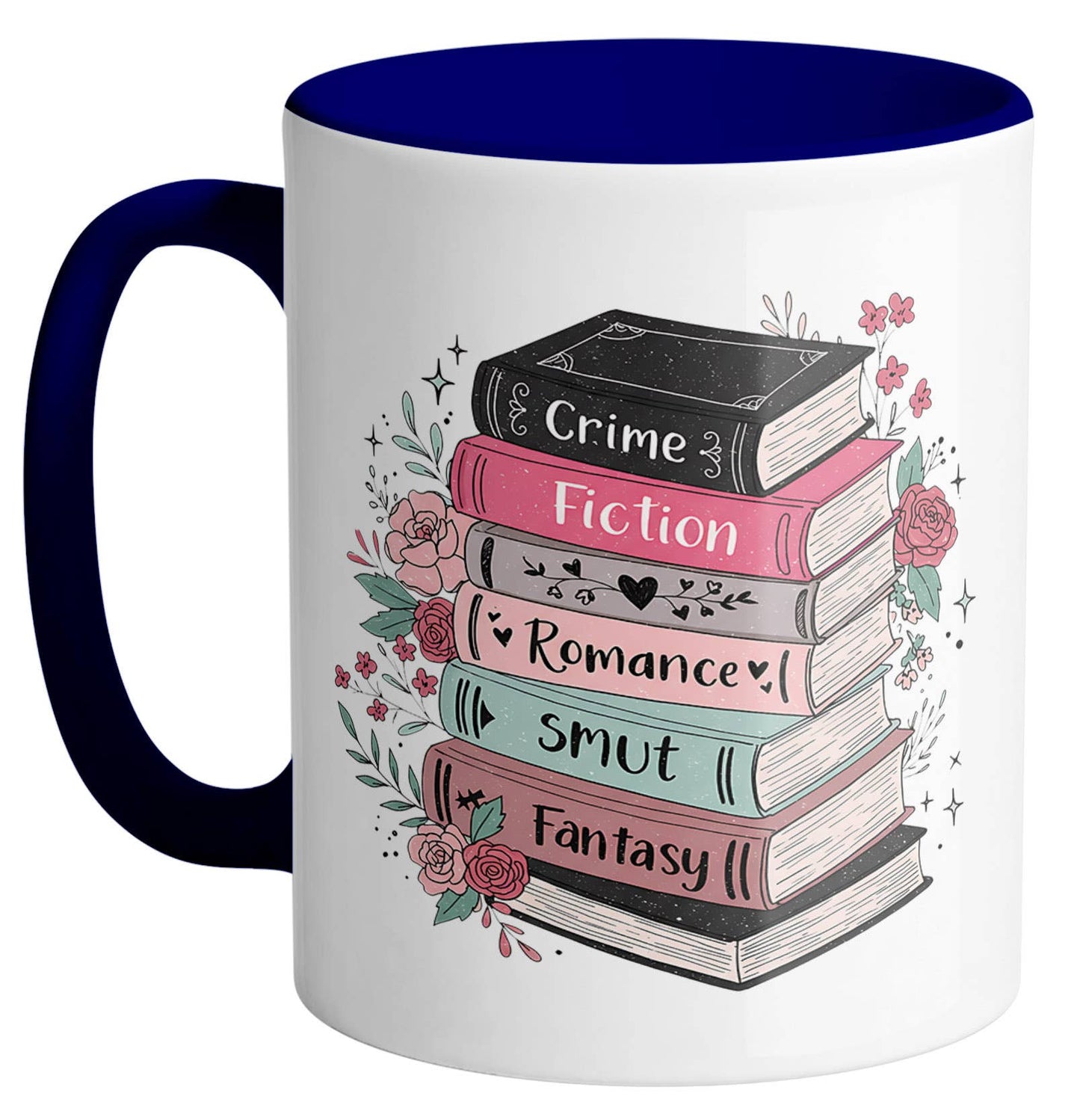 Floral Book Genre Stack Ceramic Mug