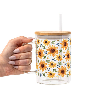 Sunflower With Bees Glass Cup, Mug & Tumbler