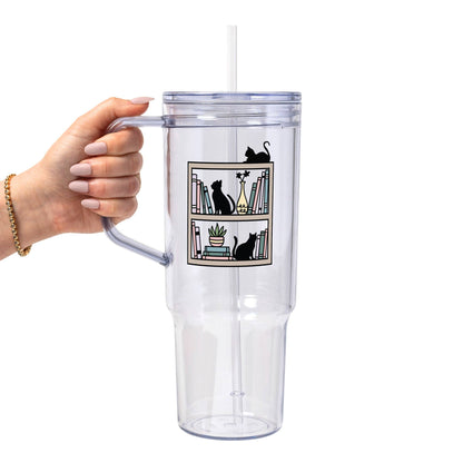 Shelf Cats Glass Can Tumbler with Bamboo Lid and Straw