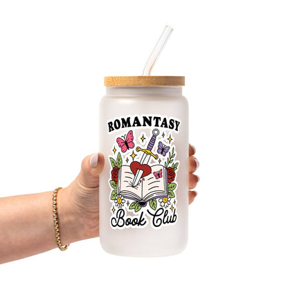 Romantasy Glass Can Tumbler with Bamboo Lid and Straw
