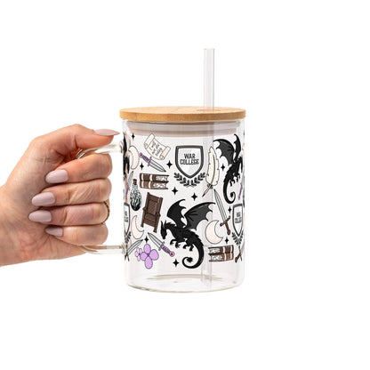 War College Glass Can Tumbler with Bamboo Lid and Straw