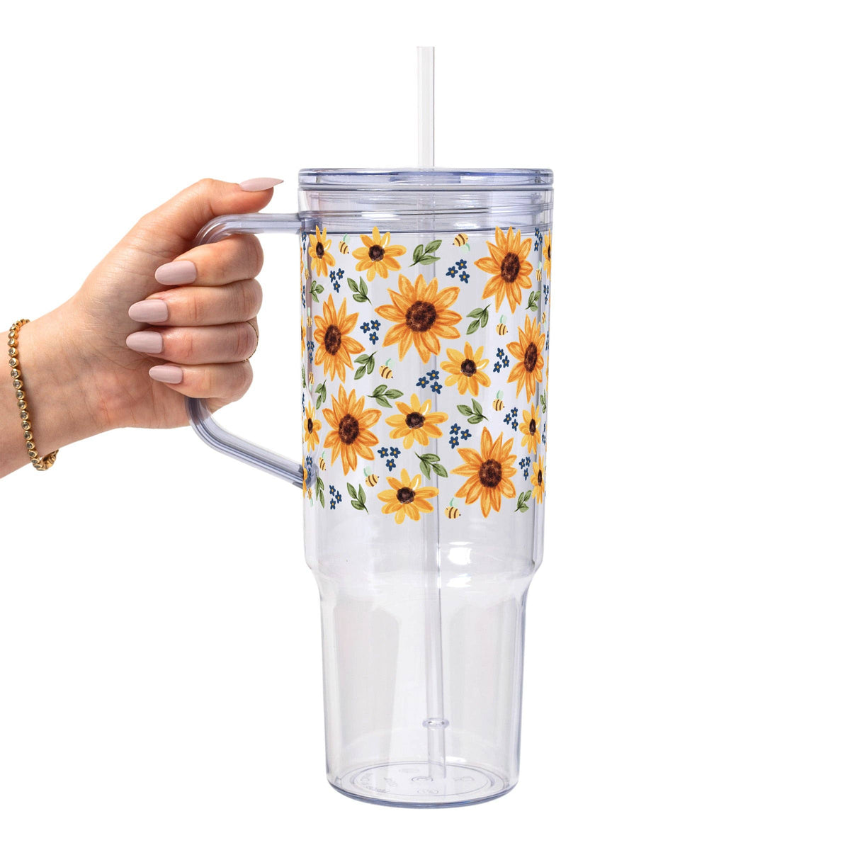 Sunflower With Bees Glass Cup, Mug & Tumbler