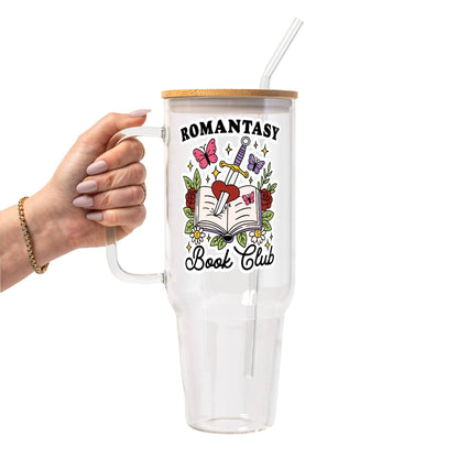 Romantasy Glass Can Tumbler with Bamboo Lid and Straw