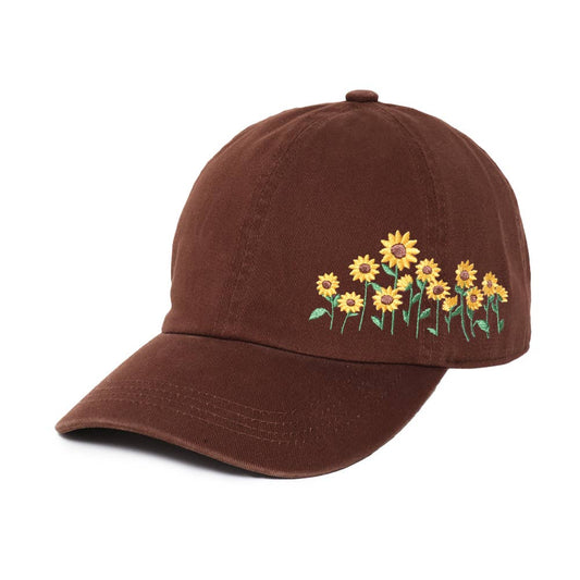 Sunflowers Side Embroidery Cotton Baseball Cap