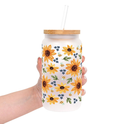 Sunflower With Bees Glass Cup, Mug & Tumbler