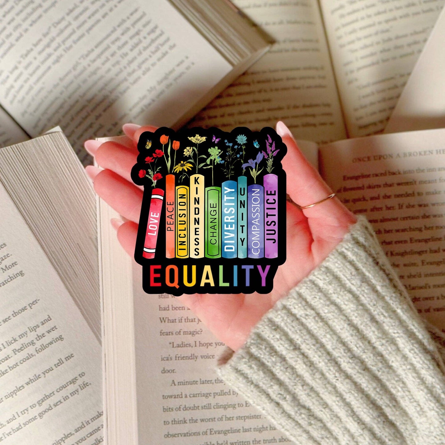 Equality Book Reader Sticker – 3" Waterproof Bookish Sticker with Holo Overlay – Reading, Books, Reader Gift, Book Lover, Bookstore Merch