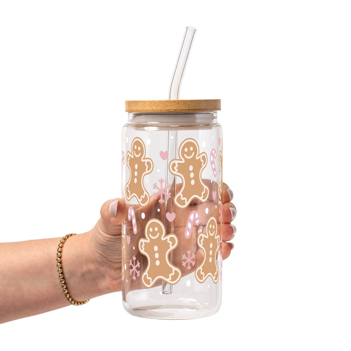 Pink Gingerbread Christmas Glass Cup, Mug & Tumbler