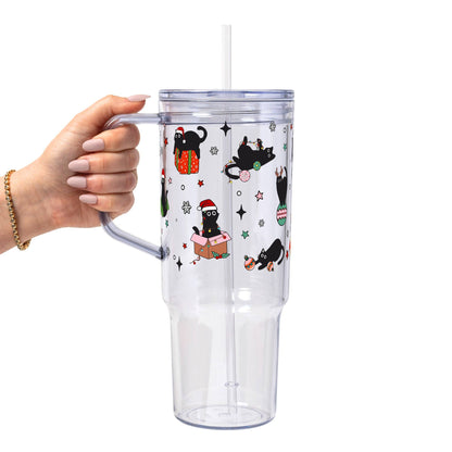 Christmas Cats Glass Cup, Mug & Tumbler with Lid and Straw