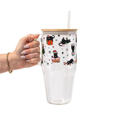 Christmas Cats Glass Cup, Mug & Tumbler with Lid and Straw