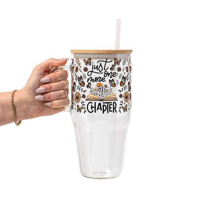 Just One More Chapter Glass Can Tumbler with Bamboo Lid and Straw