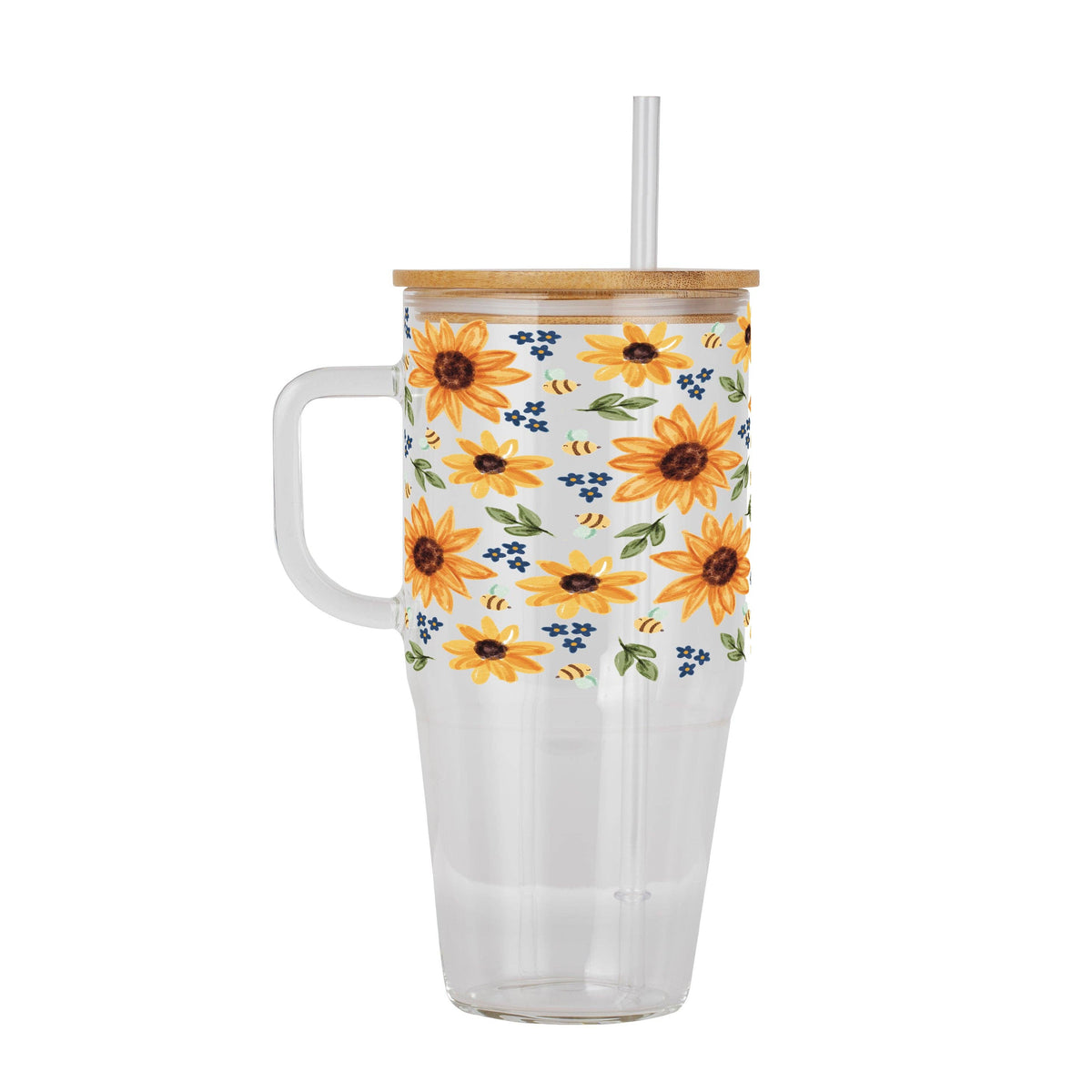 Sunflower With Bees Glass Cup, Mug & Tumbler