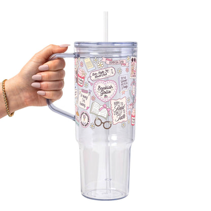 Bookish Girly Glass Can Tumbler with Bamboo Lid and Straw