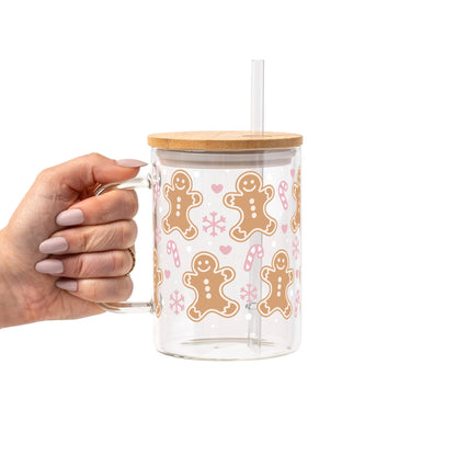 Pink Gingerbread Christmas Glass Cup, Mug & Tumbler