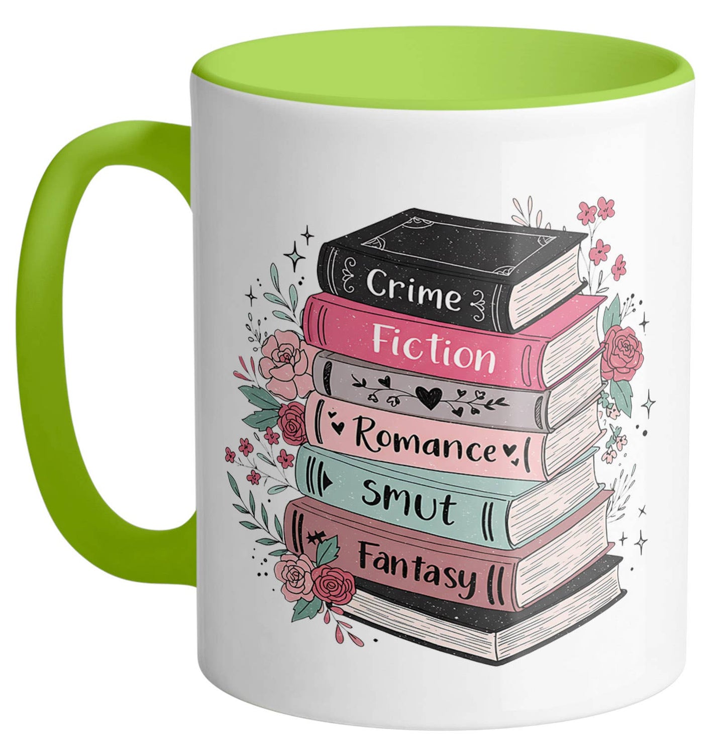 Floral Book Genre Stack Ceramic Mug