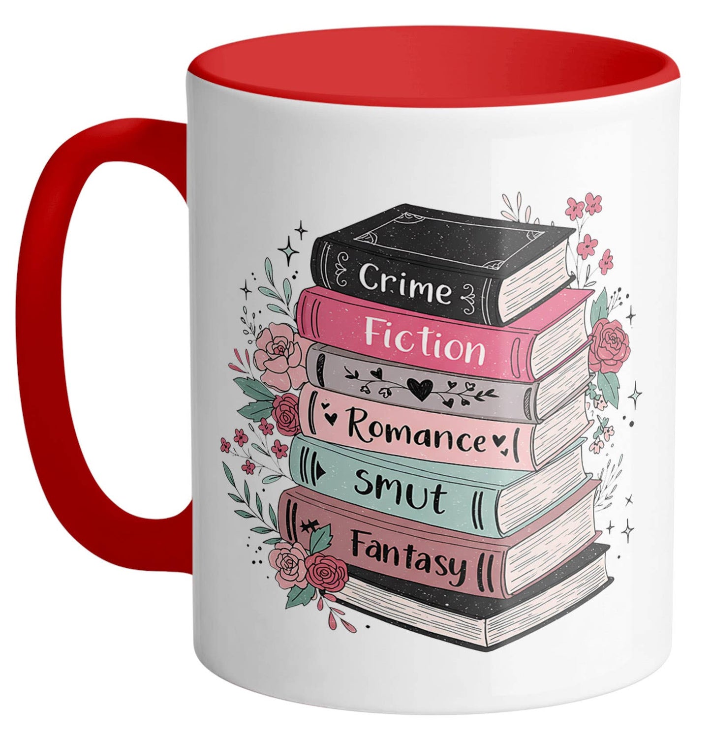 Floral Book Genre Stack Ceramic Mug