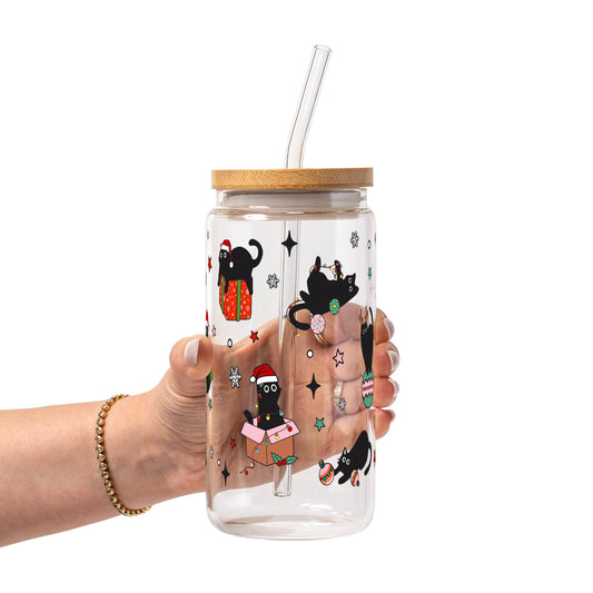 Christmas Cats Glass Cup, Mug & Tumbler with Lid and Straw