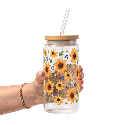 Sunflower With Bees Glass Cup, Mug & Tumbler