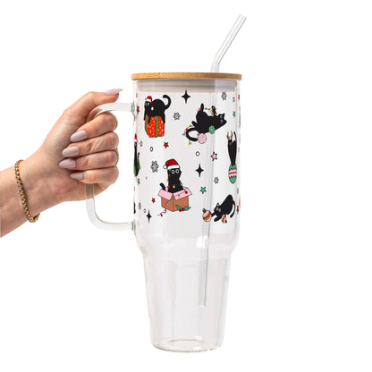 Christmas Cats Glass Cup, Mug & Tumbler with Lid and Straw