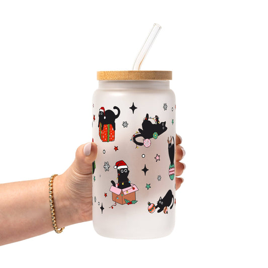 Christmas Cats Glass Cup, Mug & Tumbler with Lid and Straw