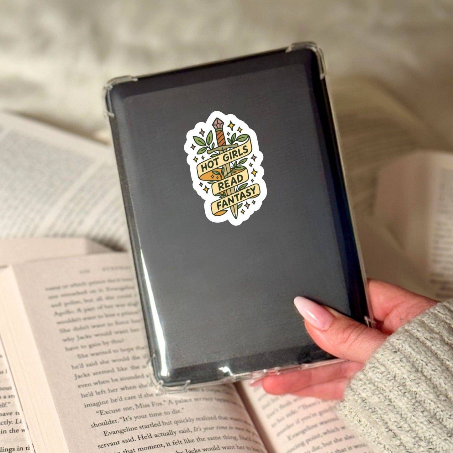 Hot Girls Read Fantasy Book Reader Sticker – 3" Waterproof Bookish Sticker with Holo Overlay – Reading, Books, Reader Gift, Book Lover