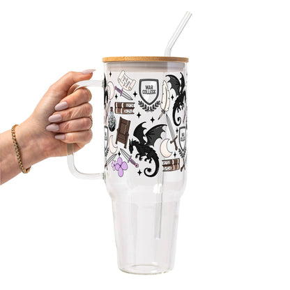 War College Glass Can Tumbler with Bamboo Lid and Straw